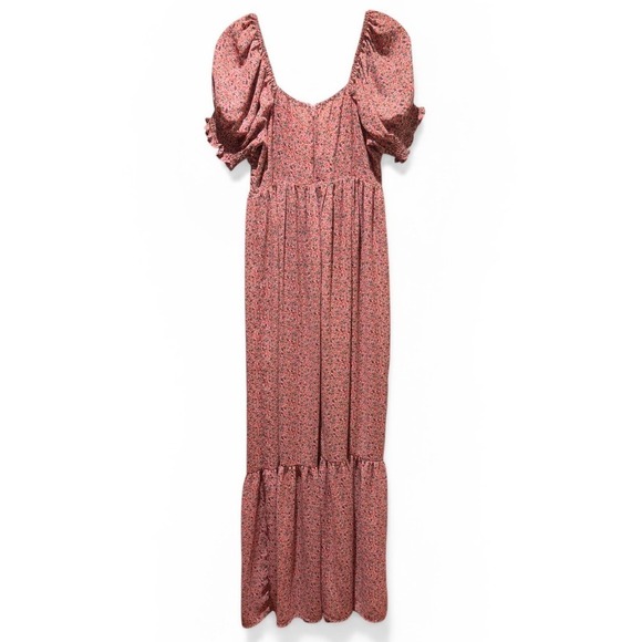 PinkBlush Floral Maxi Dress M Puff Sleeve Sweetheart Tiered Milkmaid Soft Girl - Picture 3 of 13